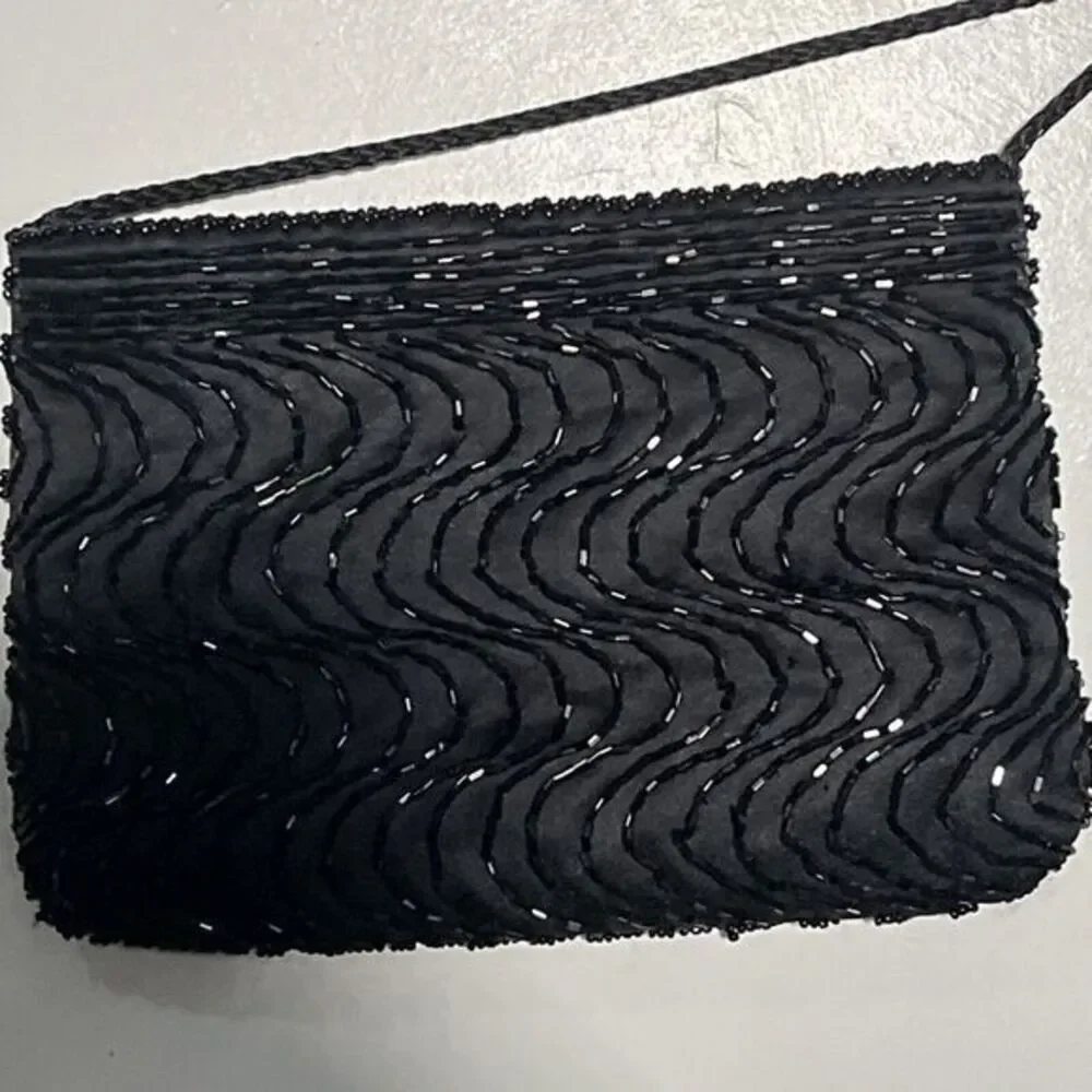 Black Beaded Formal Evening Bag Small Rectangle Crossbody purse‎  Carla Marchi